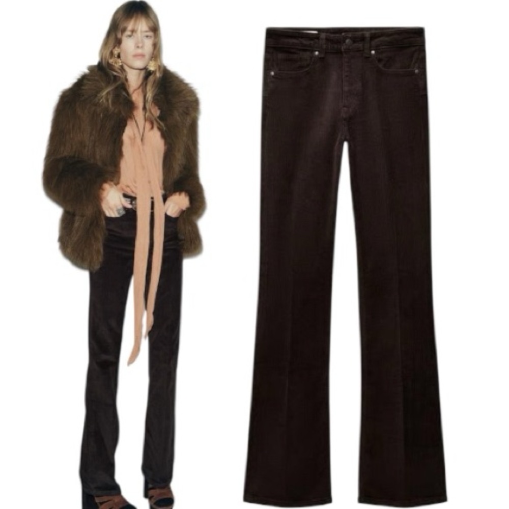 ZARA Mid-rise Corduroy Bootcut Pants in Brown size 8 - Picture 1 of 12